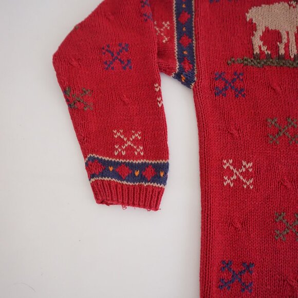 Vintage Portraits Red Moose Tree Knit Sweater Cabincore Cotton Festive L - Picture 8 of 10